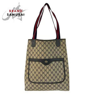 Gucci Sherry Tote Bag Shoulder Gray Navy Blue GG Supreme Canvas